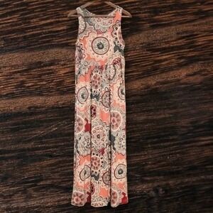 42POPS Mandala Medallion Boho Festival Beachy Sleeveless Maxi Dress Coral Medium